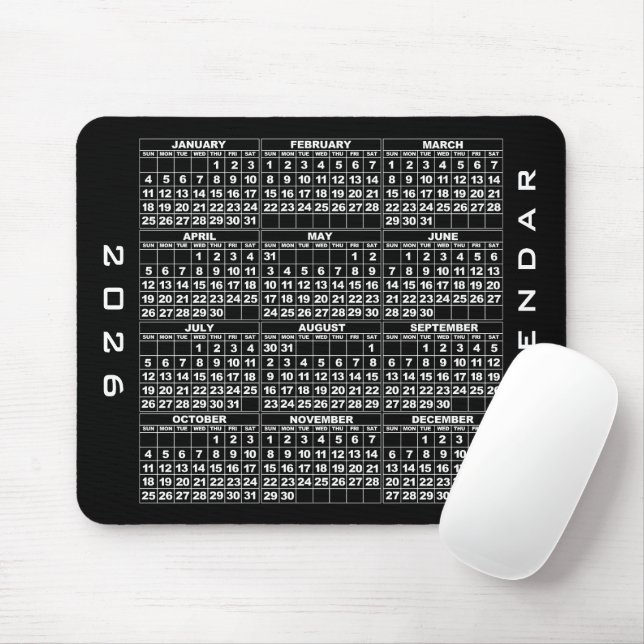 2026 Kalender Mousepad Black (Mit Mouse)