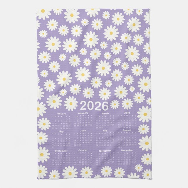 2026 Kalender - Muster der Daisy-Blume Geschirrtuch (Vertikal)