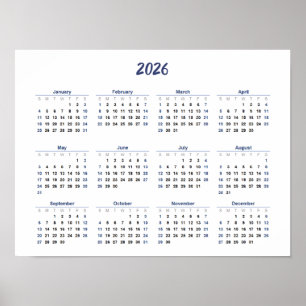 2026 Kalender nach Monat Zuhause School Office Wal Poster