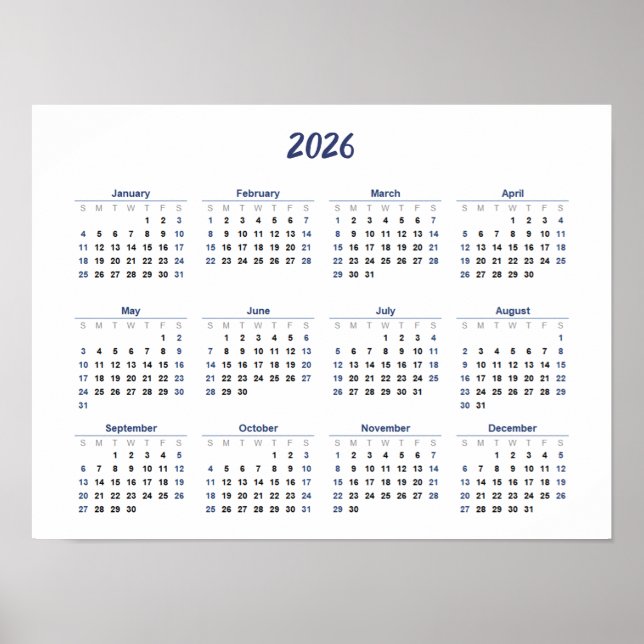 2026 Kalender nach Monat Zuhause School Office Wal Poster (Vorne)