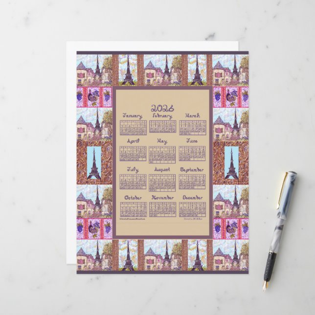 2026 Kalender Paris Eiffelturm Pointillismus Kunst (Vorderseite/Rückseite Beispiel)