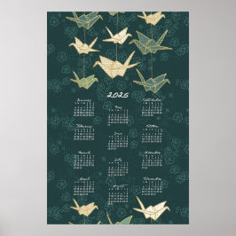 2026 Kalender Poster Origami Krane Grün und Gold