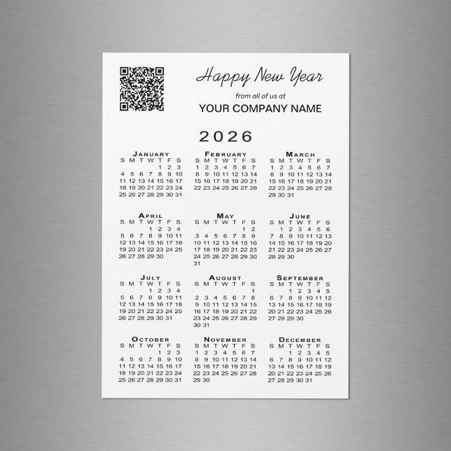 2026 Kalender QR Code Business Holiday Magnet Card (2026 Calendar QR Code Business Holiday Magnet Card in situ)