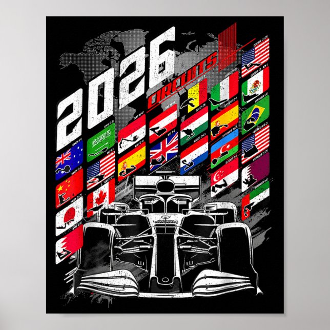 2026 Kalender Rennstreckenplan Orte  Poster (Vorne)