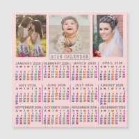 2026 Kalender Rosa Familienfoto Collage Magnet