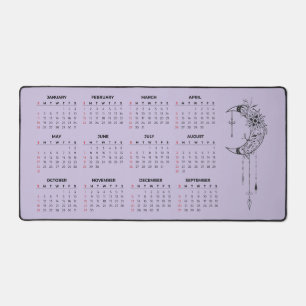 2026 Kalender-Schreibtischmatte - Mond & Blumen  Schreibtischunterlage