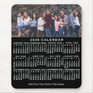 2026 Kalender Schwarz Personalisiertes Foto Name F Mousepad