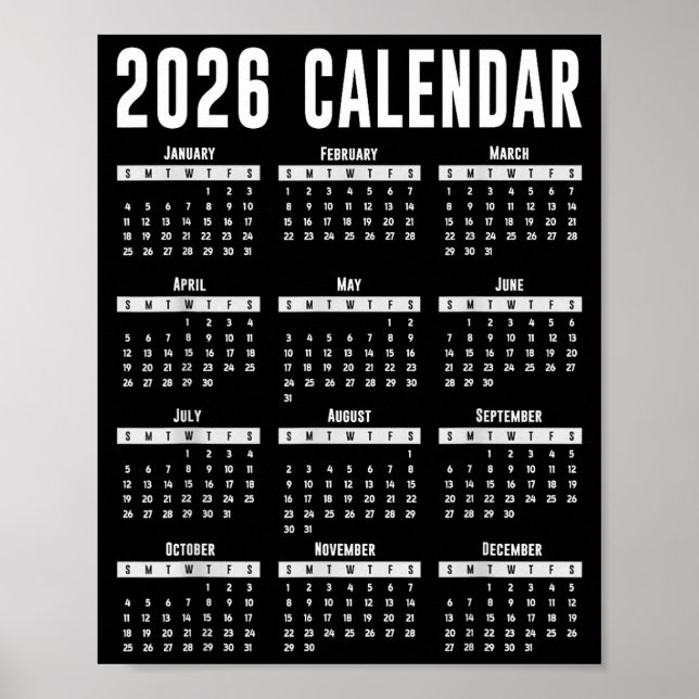 2026 Kalender-Shirt 26 Kalender 2026  Poster (Vorne)