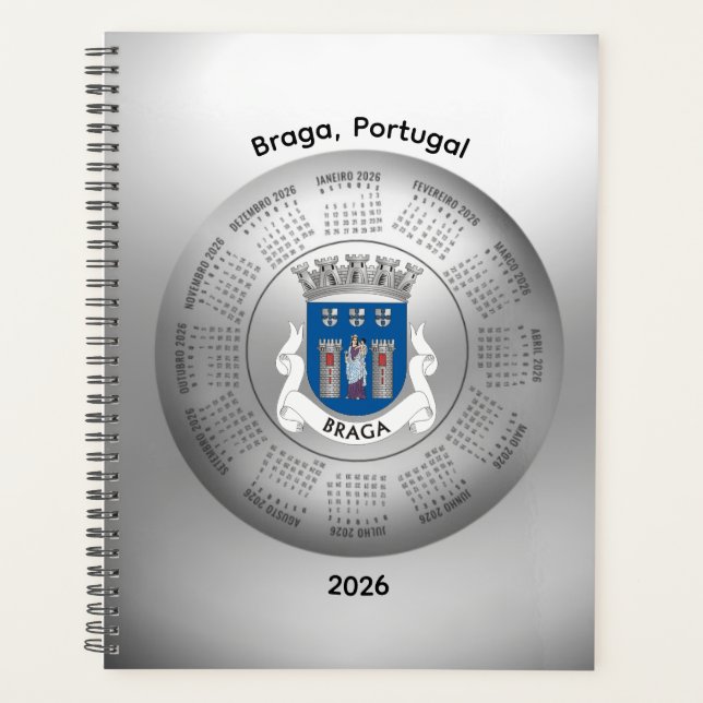 2026 Kalender Silber Planer Braga Portugal (Vorderseite)