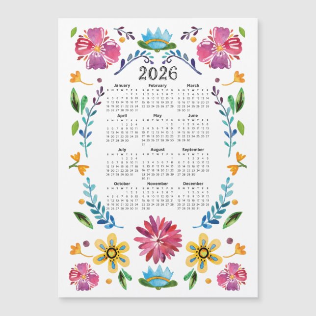 2026 Kalender Traditionelle mexikanische Kunst des Magnetkarte (Vorderseite)