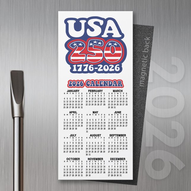 2026 Kalender USA 250 Amerikas Geburtstag 1776-202 Magnetkarte (2026 Calendar of a Magnet)