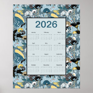 2026 Kalender Volljahr Florale Schmetterlinge Poster