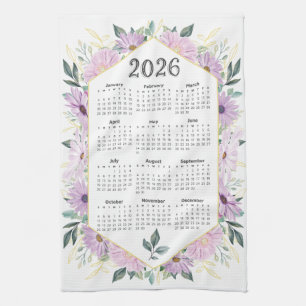 2026 Kalender Wasserfarbe Lila Botanische Vegetati Geschirrtuch