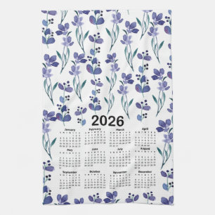 2026 Kalender Wasserfarben Blumenmuster Geschirrtuch