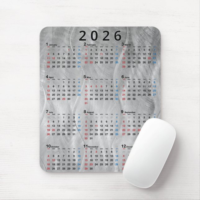 2026 Kalender Wellige gebürstete Stahl Abstrakte Mousepad (Mit Mouse)