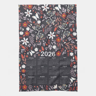 2026 Kalender: Whimsical Floral and Butterfly Geschirrtuch