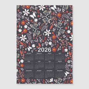 2026 Kalender: Whimsical Floral and Butterfly Magnetkarte