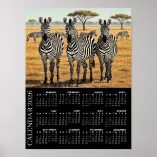 2026 Kalender, Zebras, Afrikanische Safari, Afrika Poster