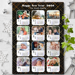 2026 Kalenderfamilie 12 Foto Collage Modernes Schw Feiertagskarte