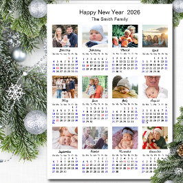 2026 Kalenderfamilie 12 FotoCollage Minimalistisch Magnetkarte