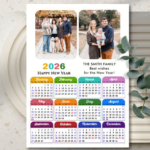 2026 Kalenderfamilie 2 Foto Modernes Schwarzes Far Feiertagskarte