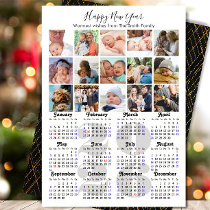 2026 Kalenderfamilie Foto Collage Elegantes Skript Feiertagskarte