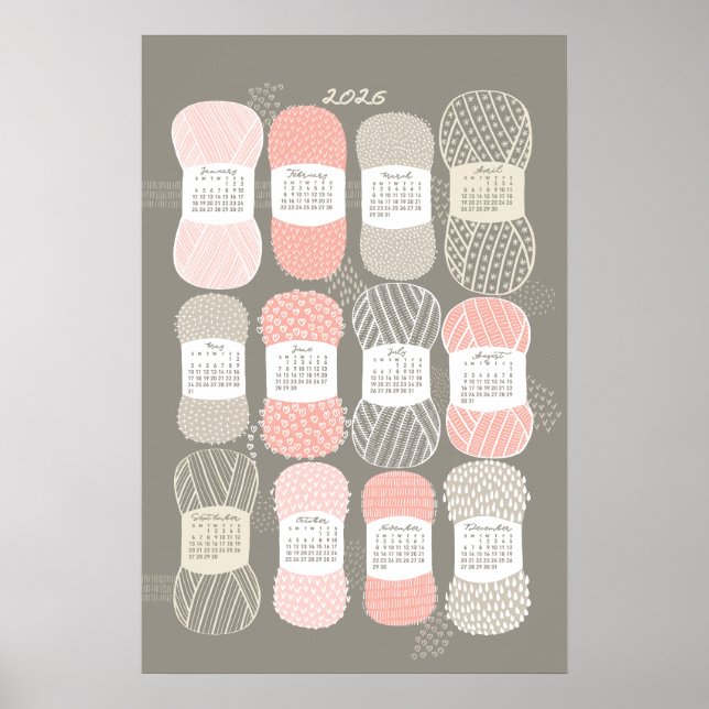 2026 Kalenderposter Knitting Beige und Rose Poster (Vorne)