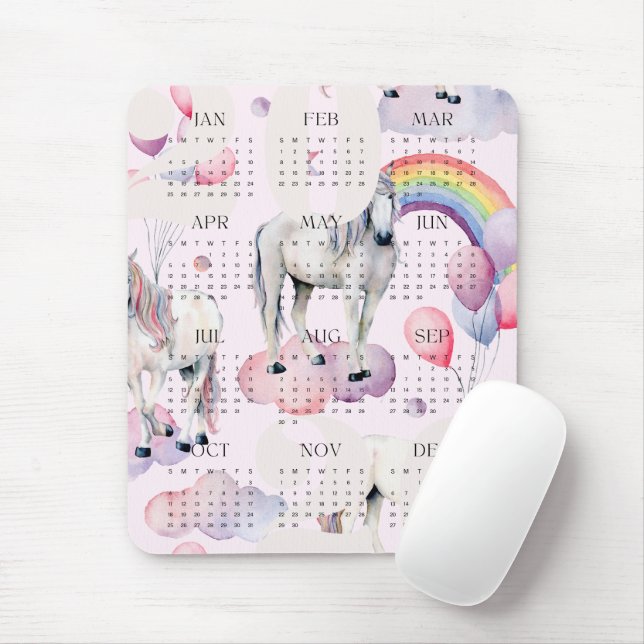 2026 Kids UnicornRainbow Moon Stars Kalender Mousepad (Mit Mouse)