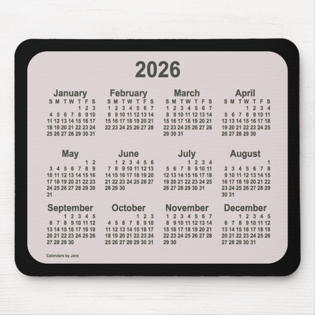 2026 La Boca auf schwarzen Kalender von Janz Two T Mousepad (Vorne)