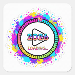 2026 Lade-Play-Button-Aufkleber Quadratischer Aufkleber