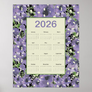 2026 Lila Blumen Wandkalender Poster