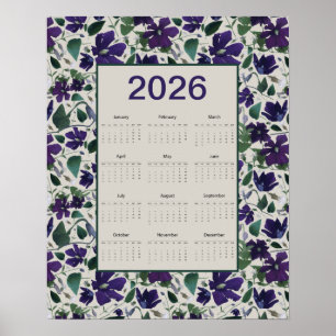 2026 Lila Waldreben-Blumen-Wandkalender Poster