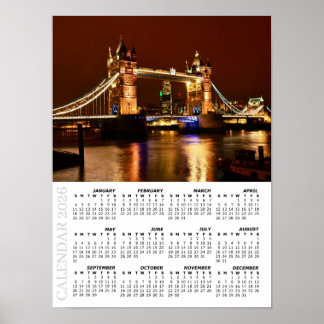 2026 London Kalender, Tower Bridge bei Nacht / UK Poster