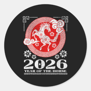 2026 Lunar chinesisches Neujahr Feuerpferd Runder Aufkleber