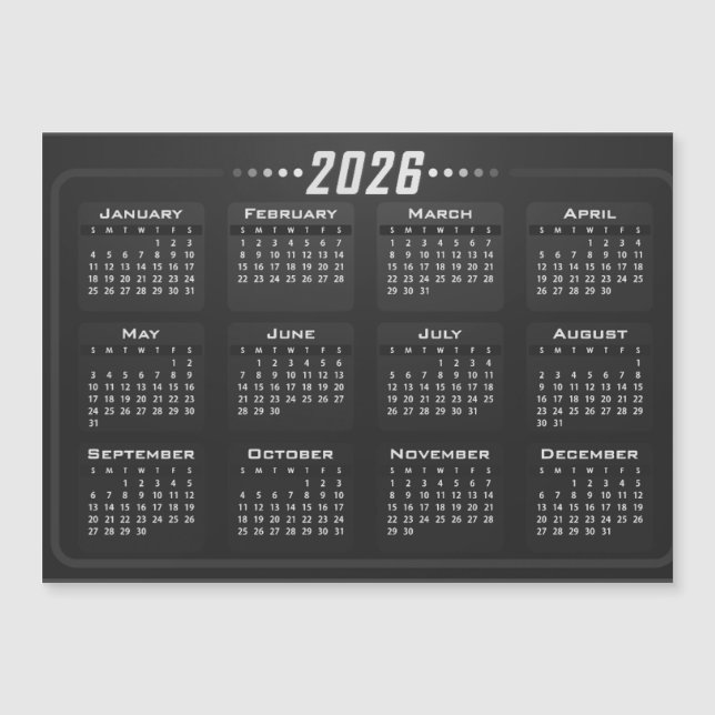 2026 Magnet Calendar Black and White  (Vorderseite)