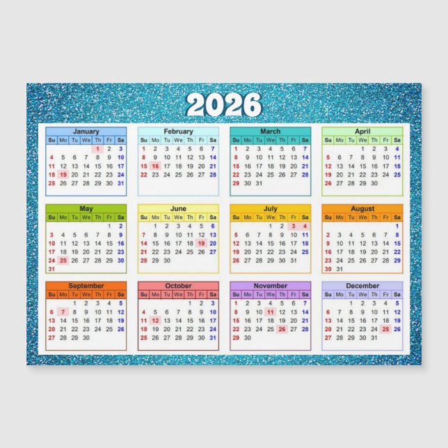 2026 Magnetic Calendar Magnetkarte (Vorderseite)