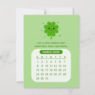 2026 März Monatlicher Kawaii Motivationskalender Postkarte