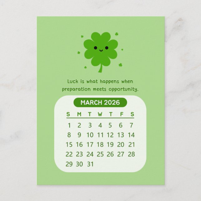 2026 März Monatlicher Kawaii Motivierend Kalender Postkarte (Vorderseite)