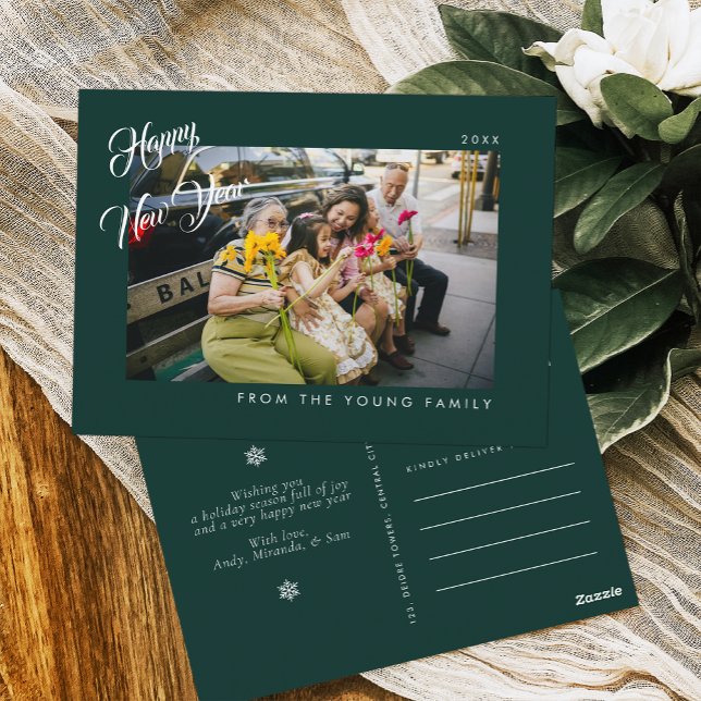 2026 Minimalist Modern Script Green Photo Postkarte (Von Creator hochgeladen)