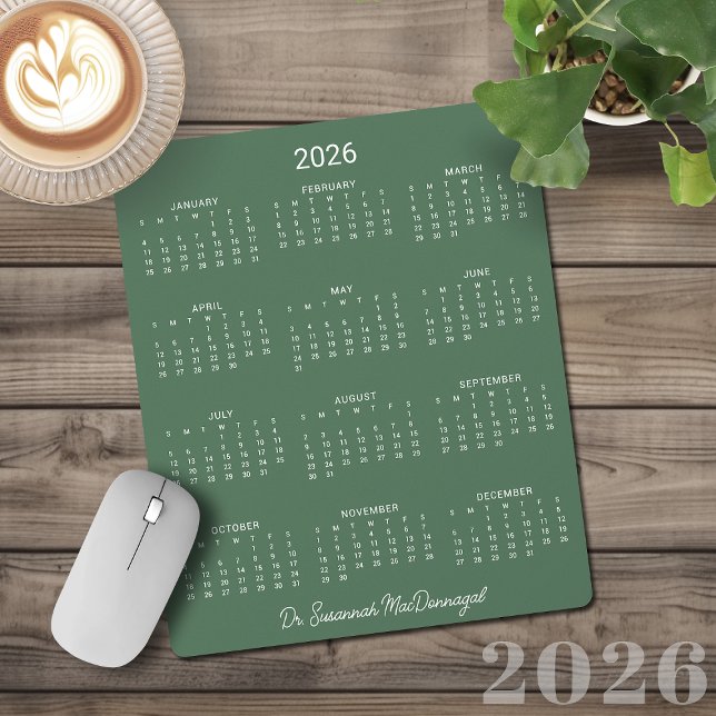 2026 Minimalistischer, moderner Schreibtischkalend Mousepad (2026 Minimalist Modern Sage Green Desk Calendar Mouse Pad)