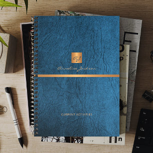 2026 mit Monogramm, elegantes, blaues Ledergold Planer