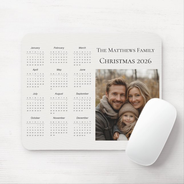 2026 Modern Christmas Photo Calendar Mousepad (Mit Mouse)