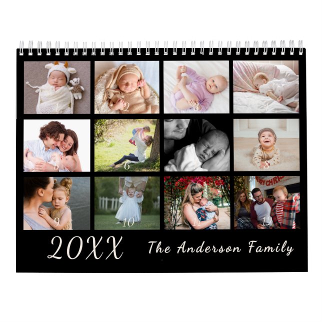 2026 Modern Family Photo Calendar – black & white Kalender (Rückseite)