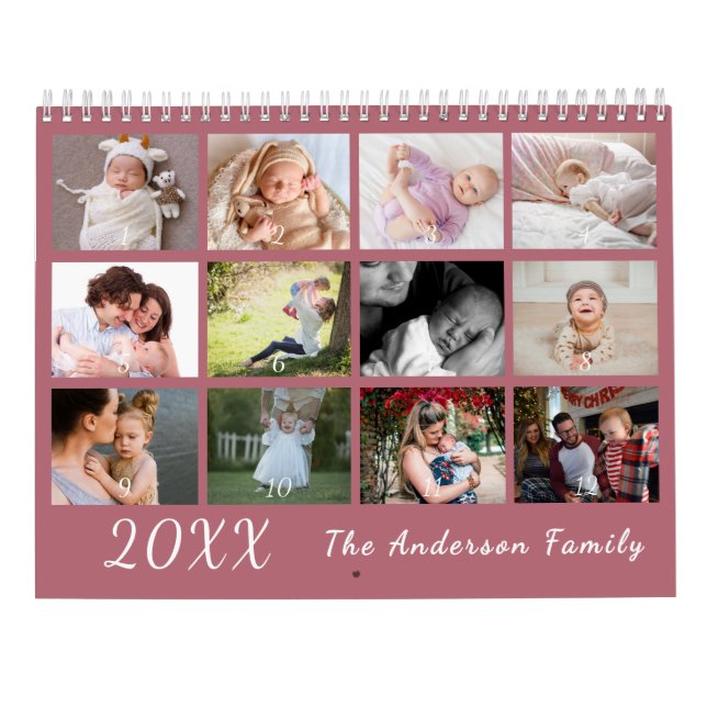 2026 Modern Family Photo Calendar – Pink Kalender (Rückseite)