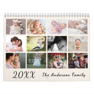 2026 Moderner Familien-Fotokalender – schwarz & we Kalender