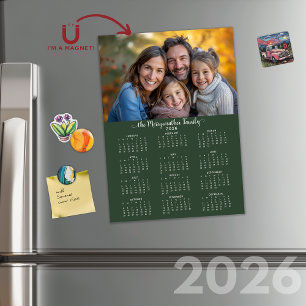 2026 Moderner Foto-Kalender für grüne Ferien Magnetkarte
