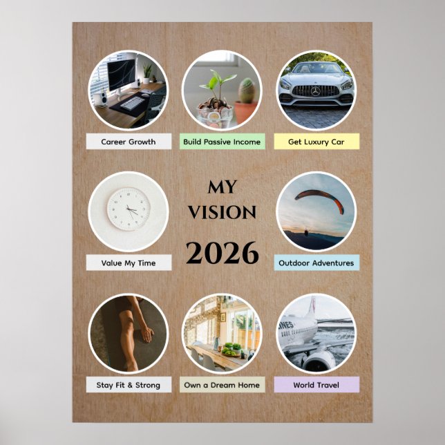 2026 Moderner Kreis Foto Vision Board Poster (Vorne)