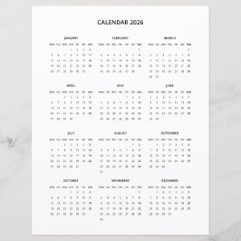 2026 Moderner Minimalistischer Druckkalender in Sc