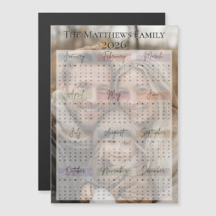 2026 Moderner Sleek Holiday Foto Kalender Magnetkarte
