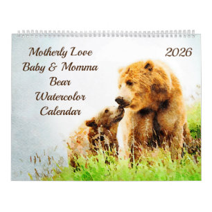 2026 Mom Liebt Baby Momma Bären Wasserfarben-Gesch Kalender